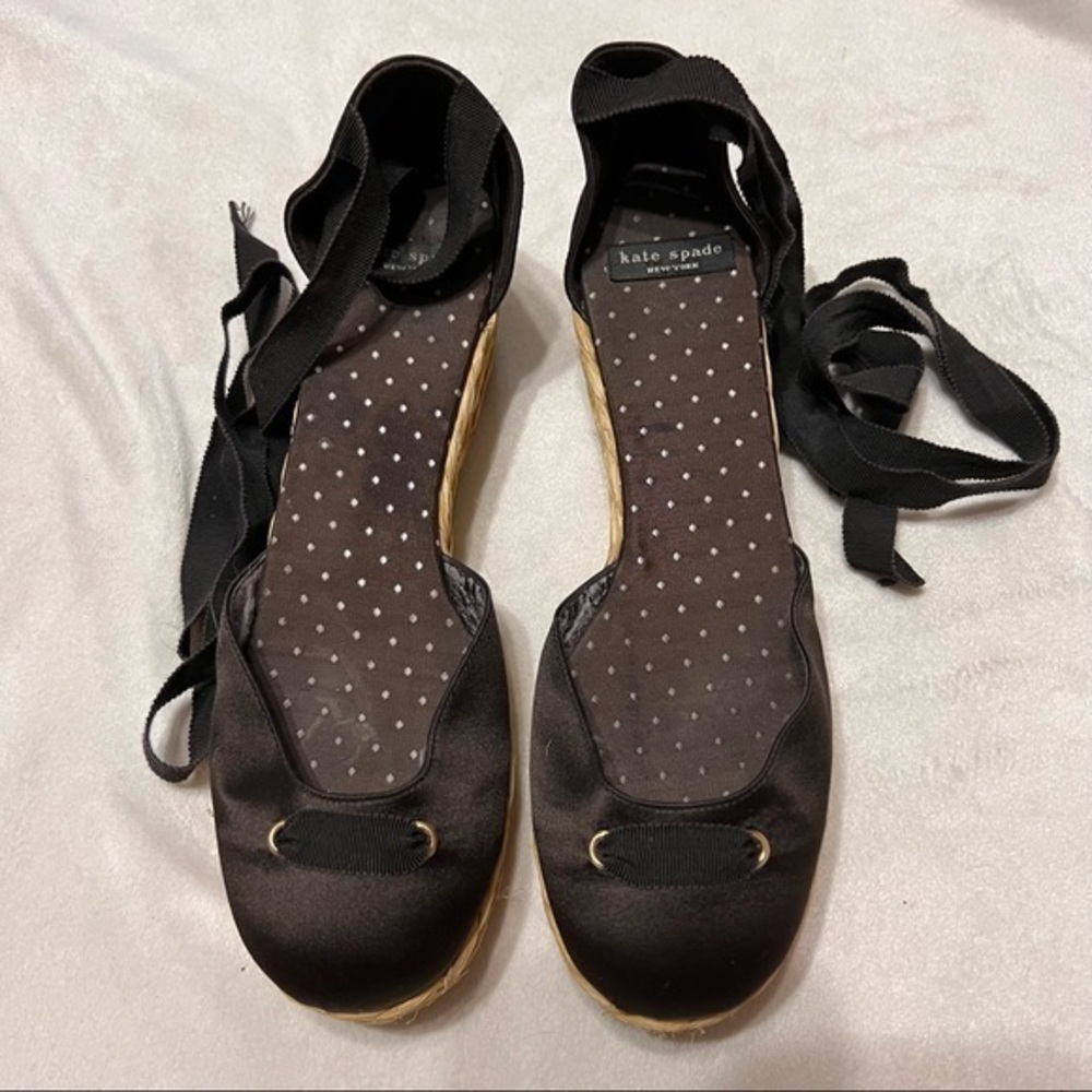 Kate Spade Chocolate Brown Top Satin Espadrilles Wedge Lace Up shoes 8